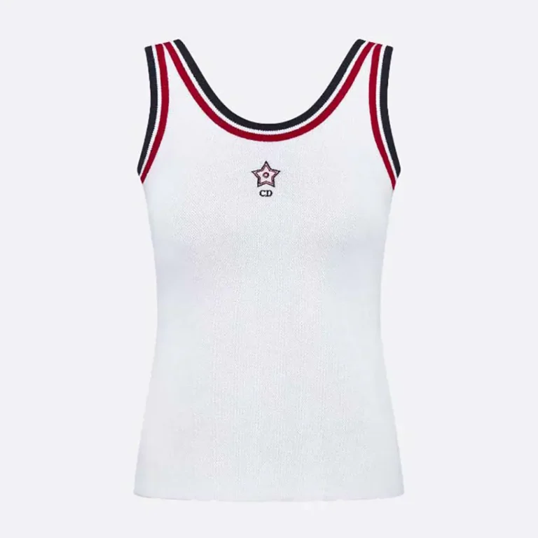 Dior Women Vibe Tank Top White Technical Mesh with Three-Tone Signature