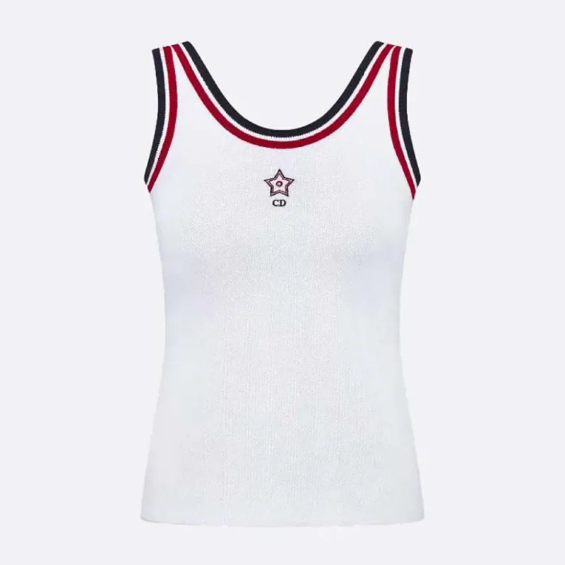 Dior Women Vibe Tank Top White Technical Mesh with Three-Tone Signature