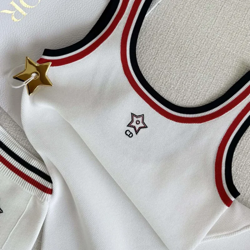 Dior Women Vibe Tank Top White Technical Mesh with Three-Tone Signature
