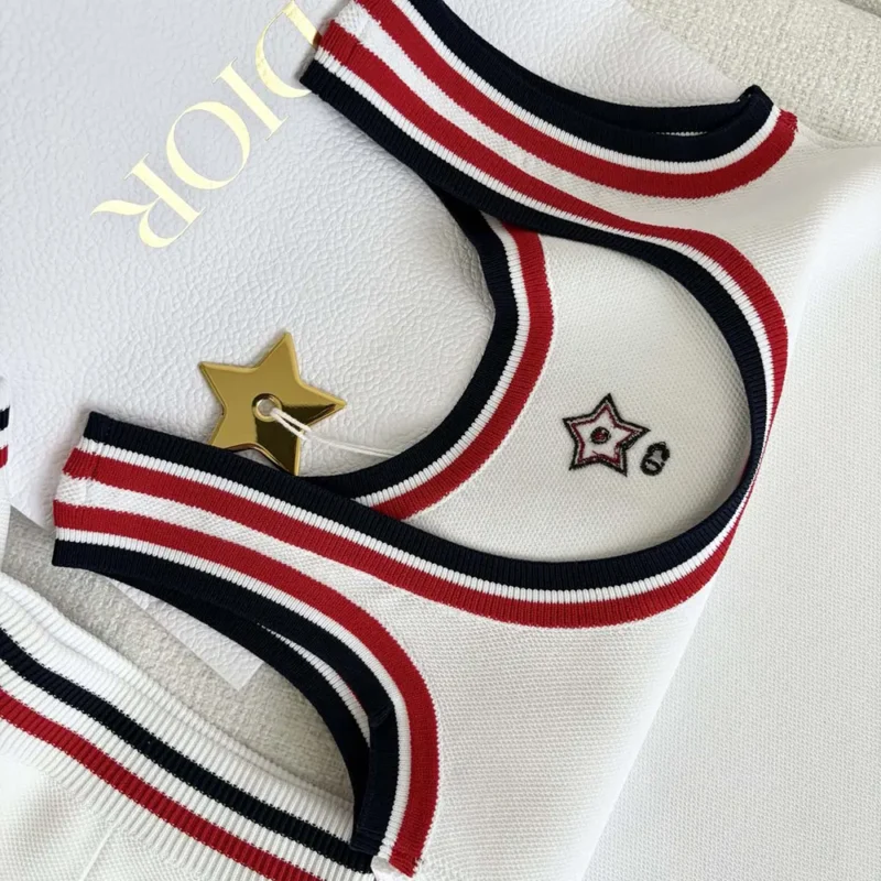 Dior Women Vibe Tank Top White Technical Mesh with Three-Tone Signature
