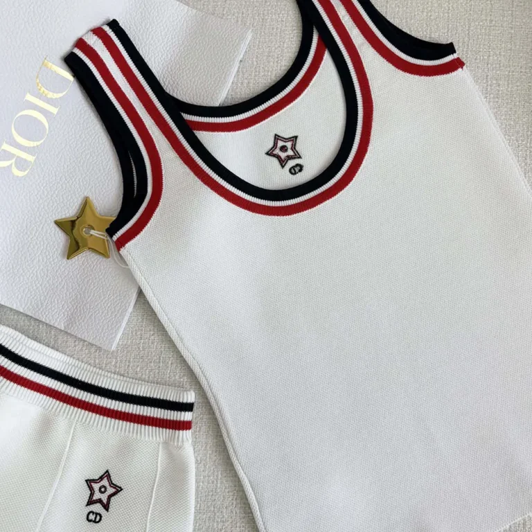 Dior Women Vibe Tank Top White Technical Mesh with Three-Tone Signature