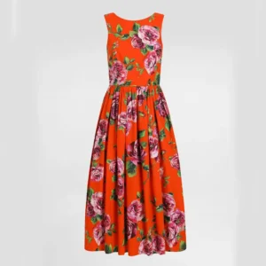 Dolce Gabbana D&G Women Cotton Calf-length Babydoll Dress with Rose Print