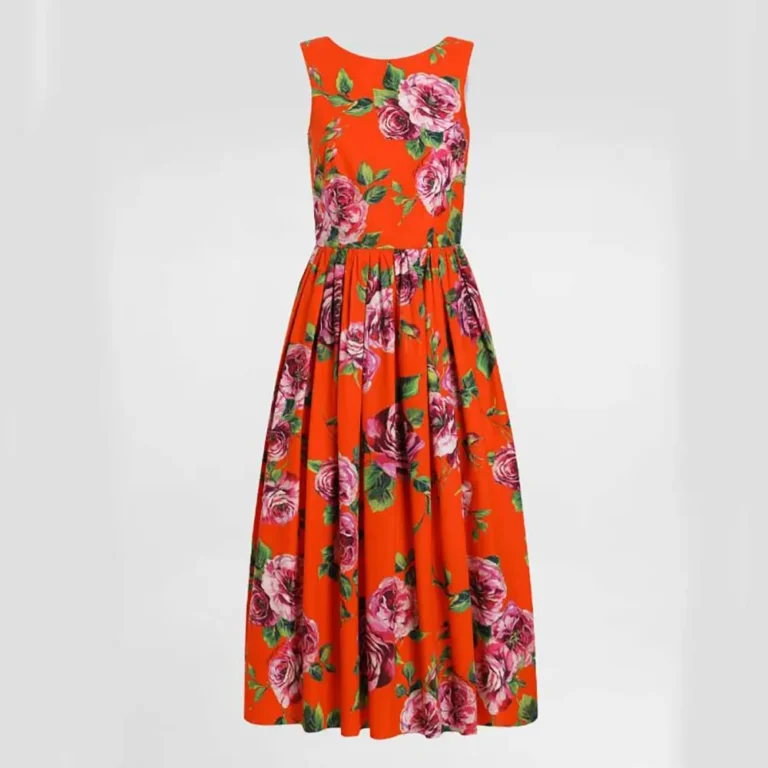Dolce Gabbana D&G Women Cotton Calf-length Babydoll Dress with Rose Print