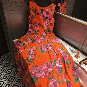 Dolce Gabbana D&G Women Cotton Calf-length Babydoll Dress with Rose Print