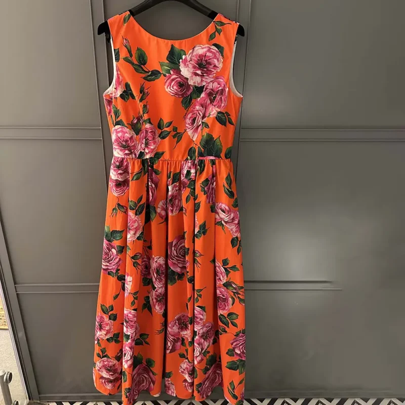 Dolce Gabbana D&G Women Cotton Calf-length Babydoll Dress with Rose Print
