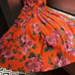 Dolce Gabbana D&G Women Cotton Calf-length Babydoll Dress with Rose Print