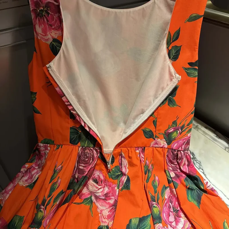 Dolce Gabbana D&G Women Cotton Calf-length Babydoll Dress with Rose Print