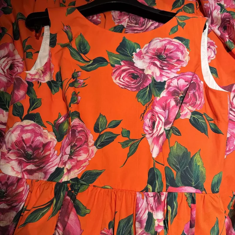 Dolce Gabbana D&G Women Cotton Calf-length Babydoll Dress with Rose Print