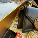 Dolce Gabbana D&G Women Small Smooth Calfskin Devotion Bag-Black
