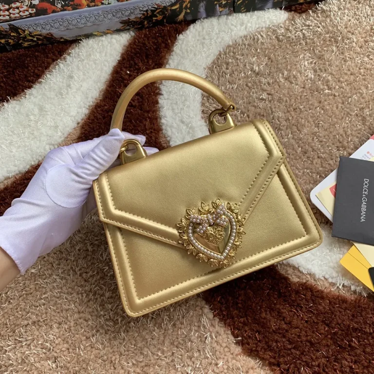 Dolce Gabbana D&G Women Medium Devotion Bag in Mordore Nappa Leather-Gold