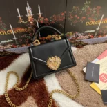 Dolce Gabbana D&G Women Medium Smooth Calfskin Devotion Bag-Black