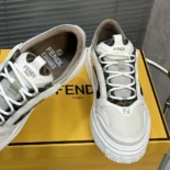 Fendi Unisex Force Sneakers White Leather Low-tops