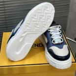 Fendi Unisex Force Sneakers White Light Blue and Blue Leather Low-tops