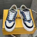 Fendi Unisex Force Sneakers White Light Blue and Blue Leather Low-tops