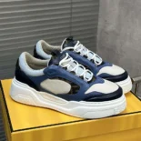 Fendi Unisex Force Sneakers White Light Blue and Blue Leather Low-tops