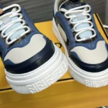 Fendi Unisex Force Sneakers White Light Blue and Blue Leather Low-tops