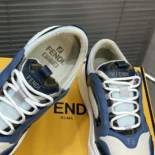 Fendi Unisex Force Sneakers White Light Blue and Blue Leather Low-tops