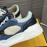 Fendi Unisex Force Sneakers White Light Blue and Blue Leather Low-tops