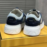 Fendi Unisex Force Sneakers White Light Blue and Blue Leather Low-tops