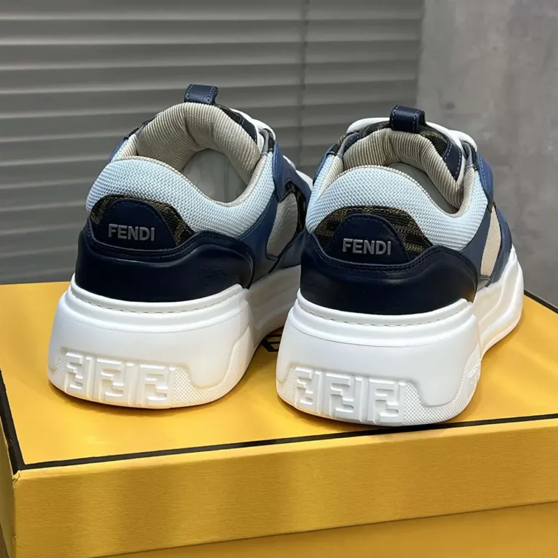 Fendi Unisex Force Sneakers White Light Blue and Blue Leather Low-tops