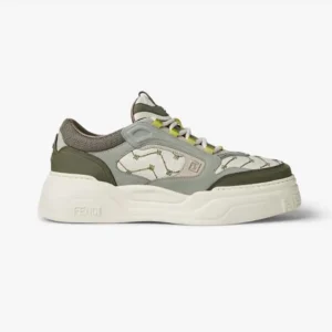 Fendi Unisex Force sneakers White Leather and Green Nubuck Low-tops
