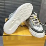 Fendi Unisex Force sneakers White Leather and Green Nubuck Low-tops