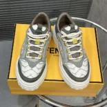 Fendi Unisex Force sneakers White Leather and Green Nubuck Low-tops