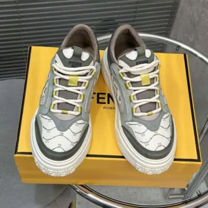 Fendi Unisex Force sneakers White Leather and Green Nubuck Low-tops