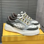 Fendi Unisex Force sneakers White Leather and Green Nubuck Low-tops