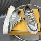 Fendi Unisex Force sneakers White Leather and Green Nubuck Low-tops