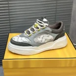 Fendi Unisex Force sneakers White Leather and Green Nubuck Low-tops