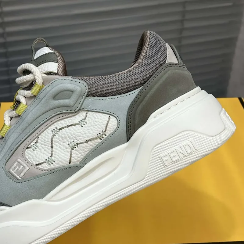 Fendi Unisex Force sneakers White Leather and Green Nubuck Low-tops