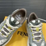 Fendi Unisex Force sneakers White Leather and Green Nubuck Low-tops
