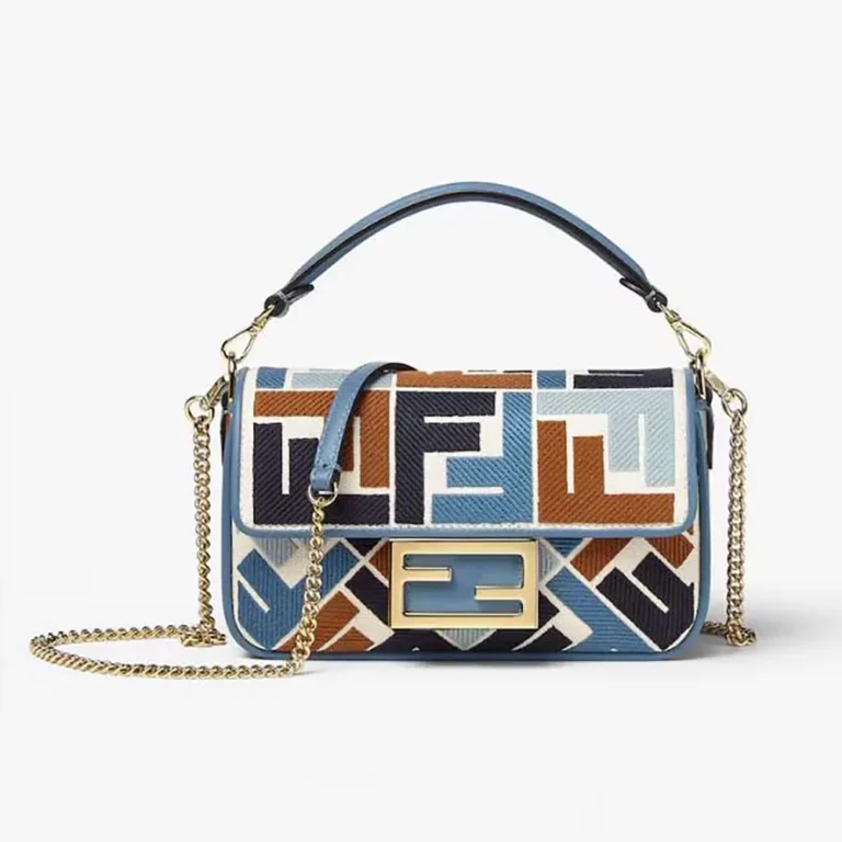 Fendi Women Baguette Mini Canvas Bag with Multicolor FF Embroidery