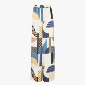 Fendi Women Blue Silk Pants with Patchwork Print FR6494AUQMF1SAT