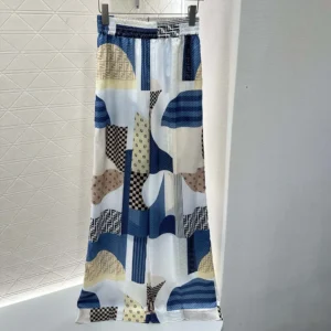Fendi Women Blue Silk Pants with Patchwork Print FR6494AUQMF1SAT