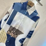 Fendi Women Blue Silk Shirt with Patchwork Print FS8274AUQMF1SAT