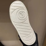 Fendi Women Match Denim-effect FF Jacquard and Light Blue Suede Platform Low Tops
