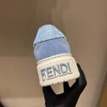 Fendi Women Match Denim-effect FF Jacquard and Light Blue Suede Platform Low Tops