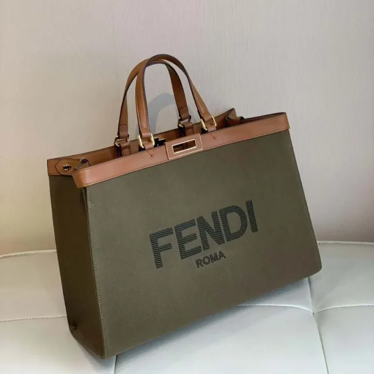 Fendi Women Peekaboo X-Tote Embroidered Dark Green Canvas Bag