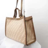 Fendi Women Peekaboo X-Tote Embroidered Neutral Canvas Bag