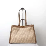 Fendi Women Peekaboo X-Tote Embroidered Neutral Canvas Bag