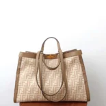 Fendi Women Peekaboo X-Tote Embroidered Neutral Canvas Bag