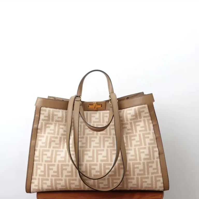 Fendi Women Peekaboo X-Tote Embroidered Neutral Canvas Bag