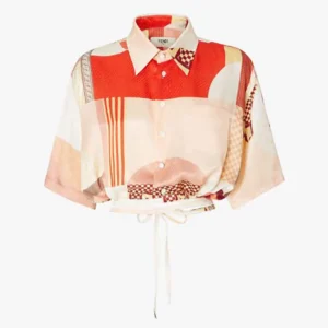 Fendi Women Pink Silk Shirt with Patchwork Print