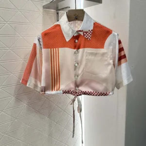 Fendi Women Pink Silk Shirt with Patchwork Print