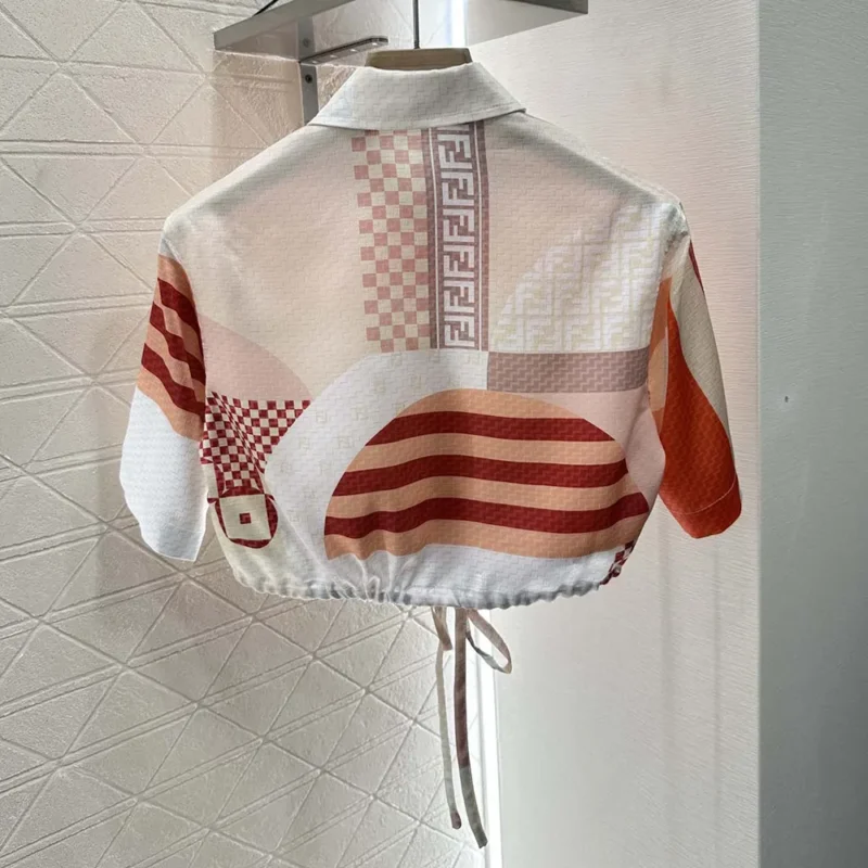Fendi Women Pink Silk Shirt with Patchwork Print