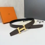 Hermes Unisex H Belt Buckle & Reversible Leather Strap 32 mm-Black/Gold