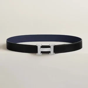 Hermes Unisex H Belt Buckle & Reversible Leather Strap 32 mm-Black/Navy