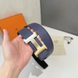 Hermes Unisex H Belt Buckle & Reversible Leather Strap 32 mm-Black/Navy